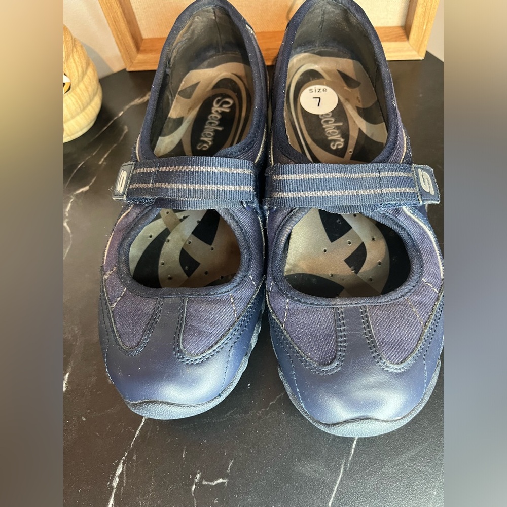 Skechers Womens Speedsters Mary Jane Shoes Blue Leather Hook & Loop Strap 7